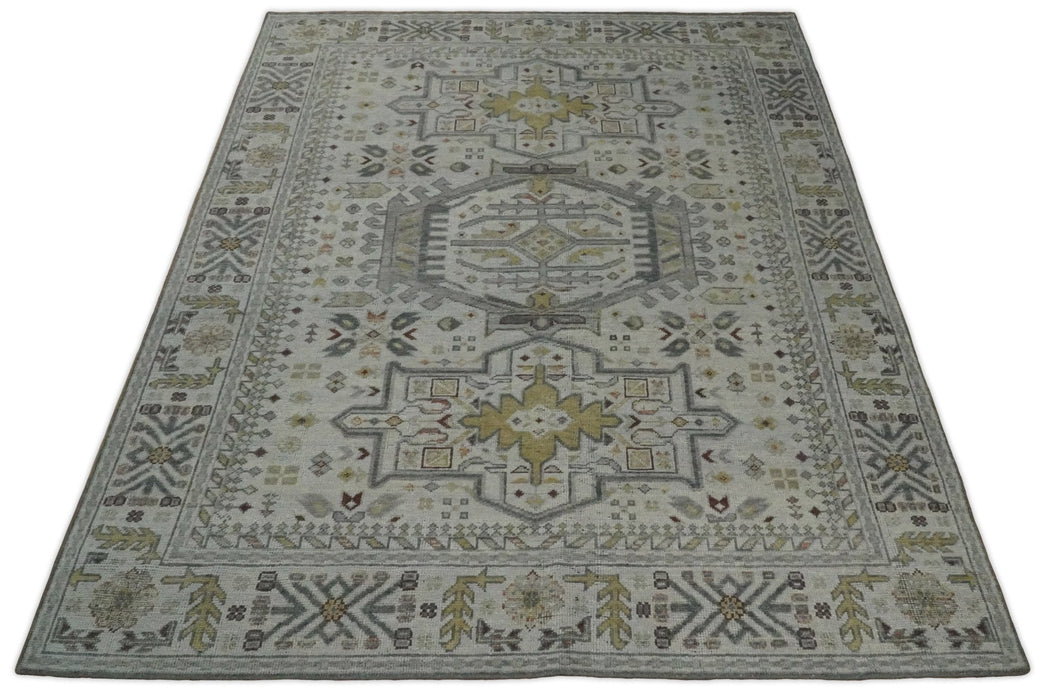 Distressed Traditional Turkish Hand Knotted Gray Custom Made wool Area Rug