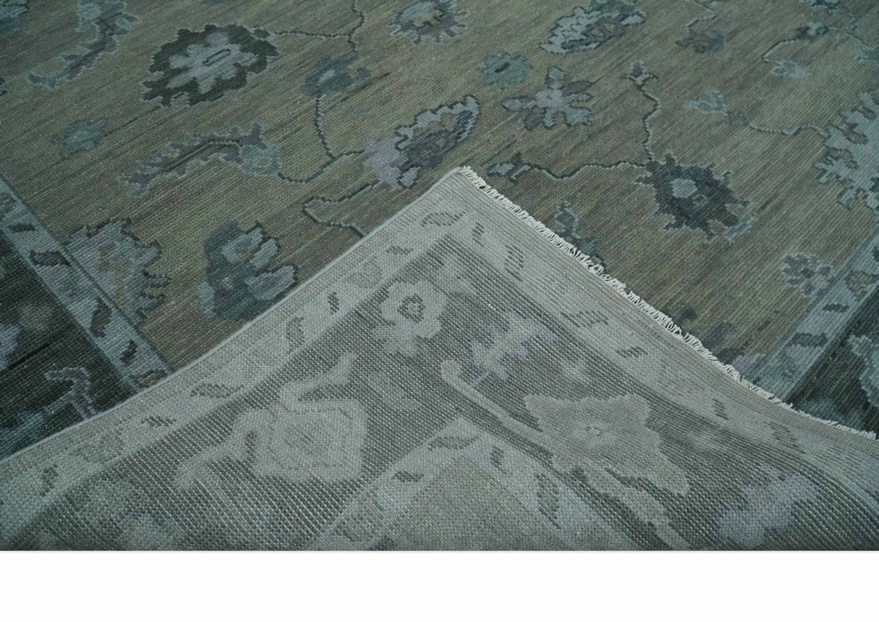Antique Hand Knotted Beige, Charcoal and Silver Traditional Oushak wool Area Rug