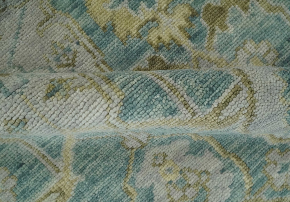 Hand Knotted Traditional Turkish Teal Oushak Wool Rug