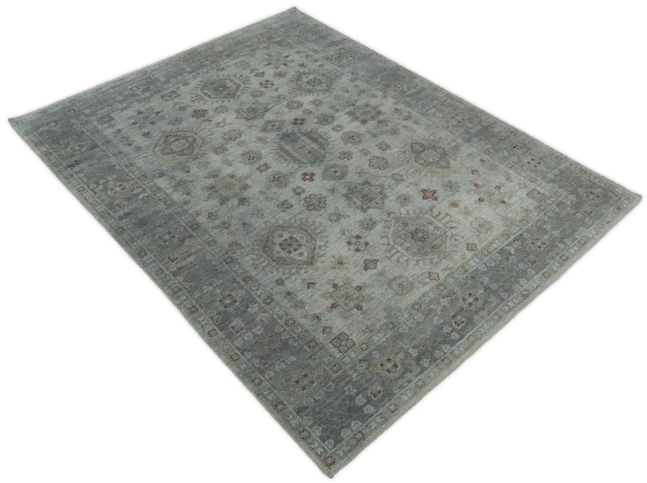 Vintage Distressed Hand Knotted Serapi Silver and Rust Traditional Antique Custom Made Area Rug