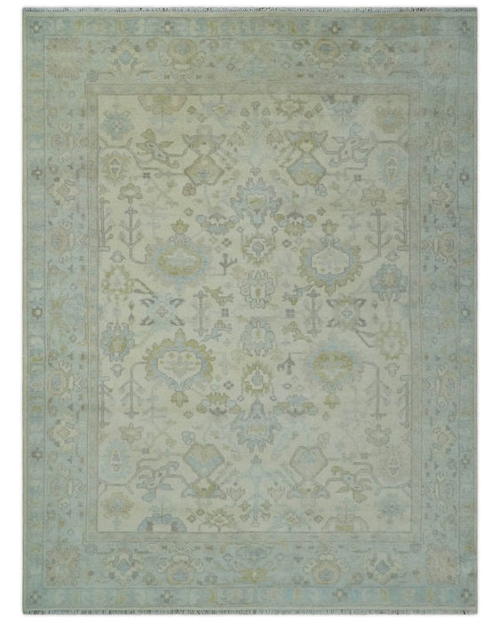 Antique look Beige and Gray Hand knotted Custom Made Oushak wool Area Rug