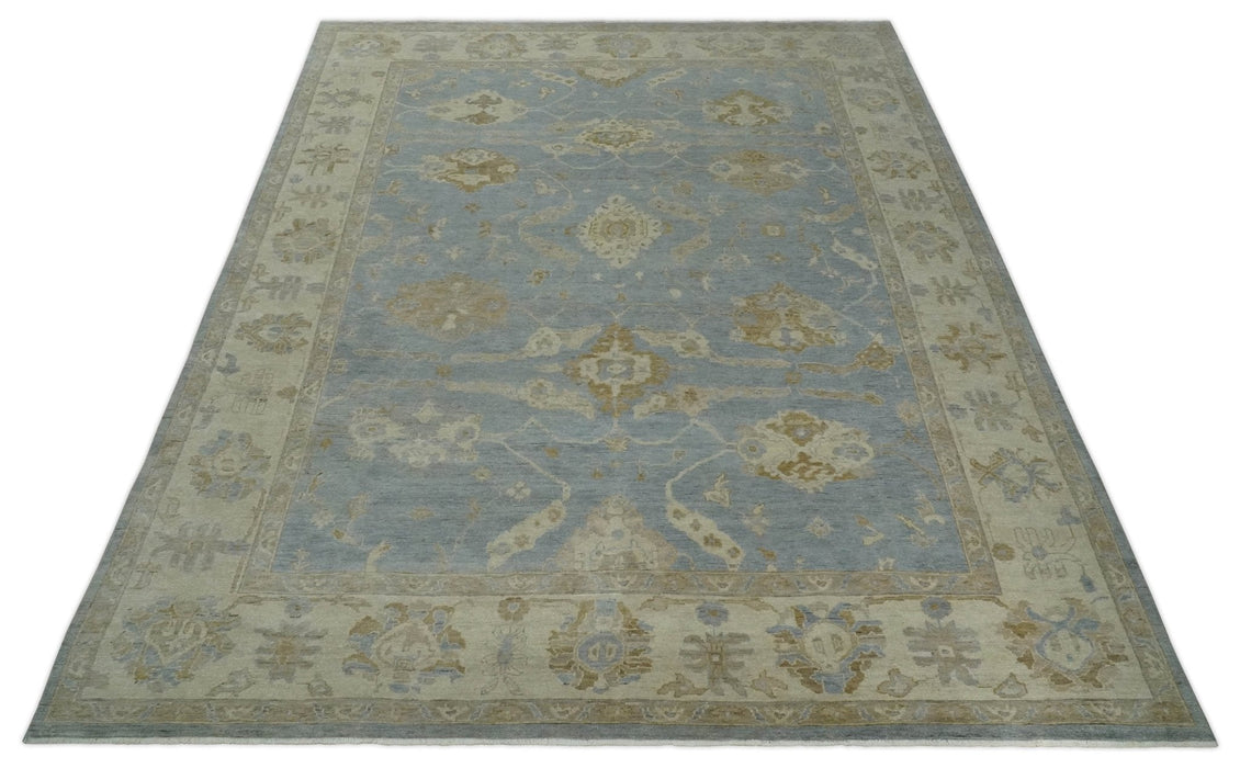 Antique look Charcoal and Beige Hand knotted Traditional Oushak wool Area Rug