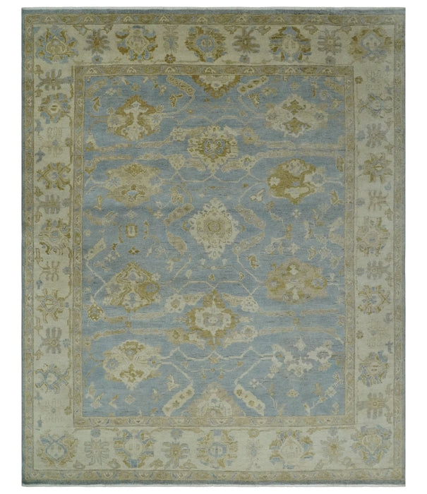 Antique look Charcoal and Beige Hand knotted Traditional Oushak wool Area Rug