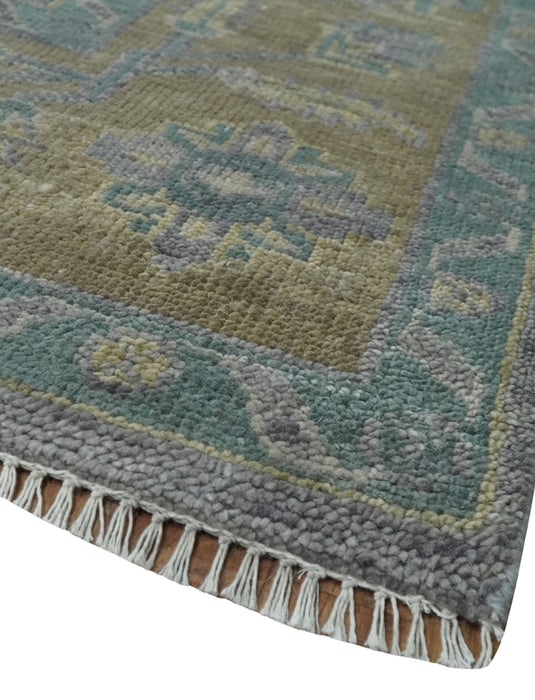 Antique look Charcoal and Olive Hand Knotted 9x12 Traditional Oushak Wool Area Rug