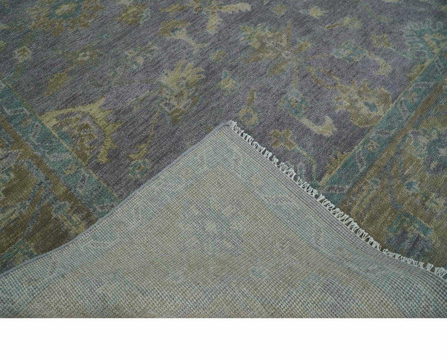 Antique look Charcoal and Olive Hand Knotted 9x12 Traditional Oushak Wool Area Rug