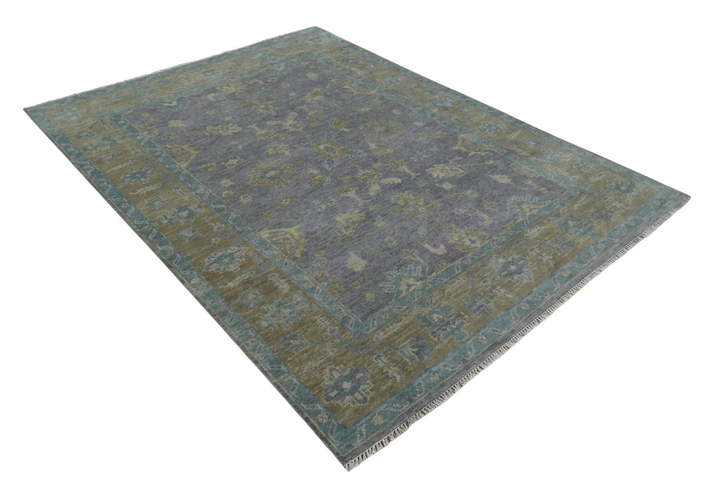 Antique look Charcoal and Olive Hand Knotted 9x12 Traditional Oushak Wool Area Rug