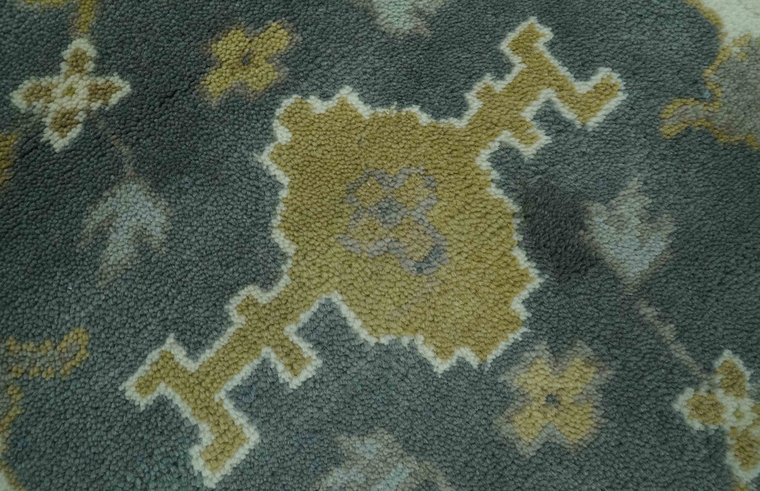 Antique look Charcoal, Ivory and Olive 6x9 Hand Knotted Traditional Oriental Oushak wool rug