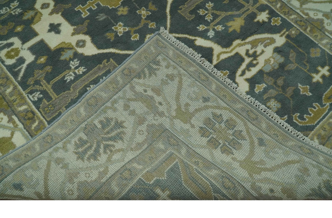 Antique look Charcoal, Ivory and Olive 6x9 Hand Knotted Traditional Oriental Oushak wool rug