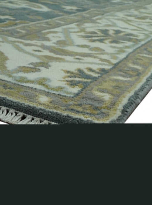 Antique look Charcoal, Ivory and Olive Hand Knotted Traditional Oriental Oushak wool rug