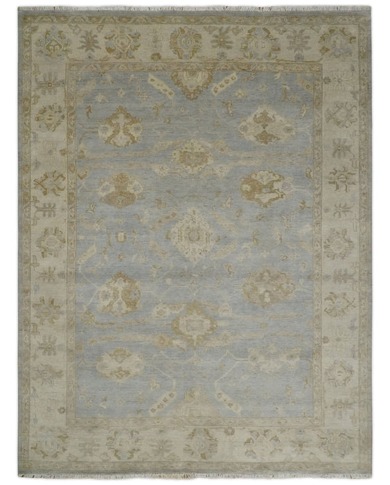 Antique look Gray, Beige and Olive Hand knotted Traditional Oushak 9x12 wool Area Rug