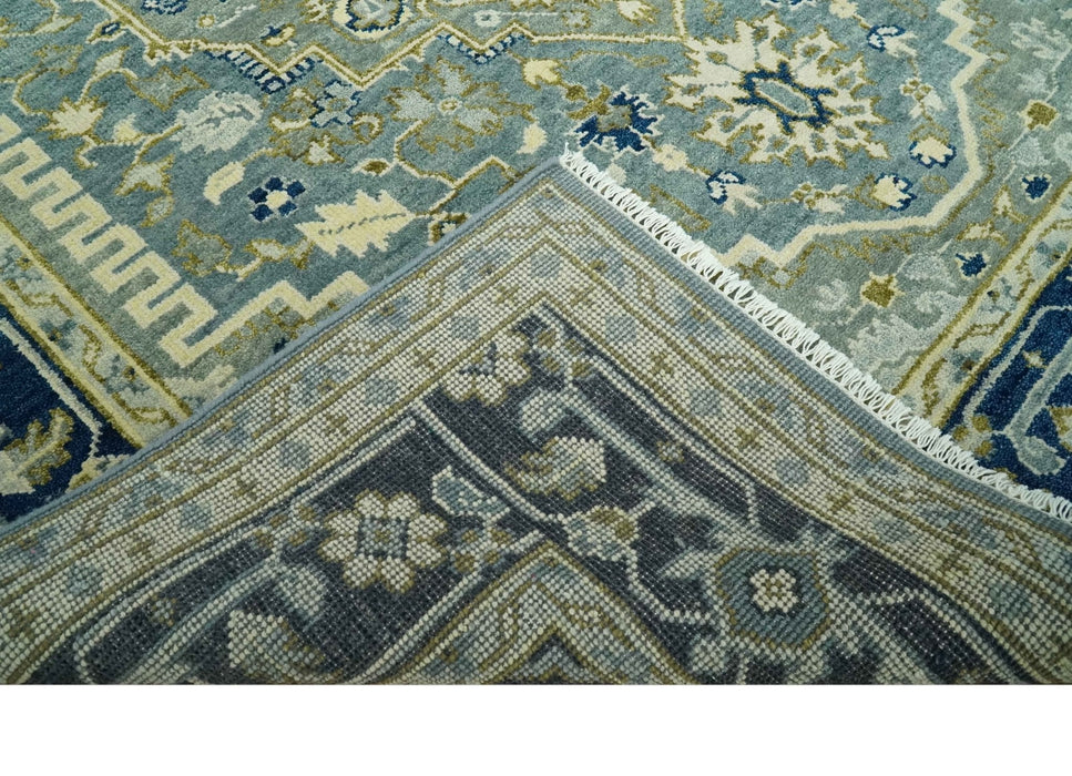 Antique look Gray, Olive and Blue 8x10 Traditional Heriz Hand Knotted wool Rug
