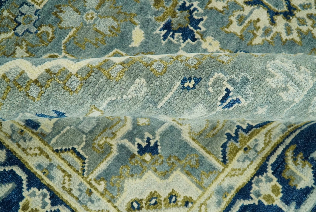 Antique look Gray, Olive and Blue 8x10 Traditional Heriz Hand Knotted wool Rug