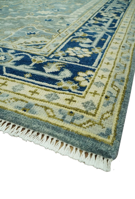 Antique look Gray, Olive and Blue 8x10 Traditional Heriz Hand Knotted wool Rug