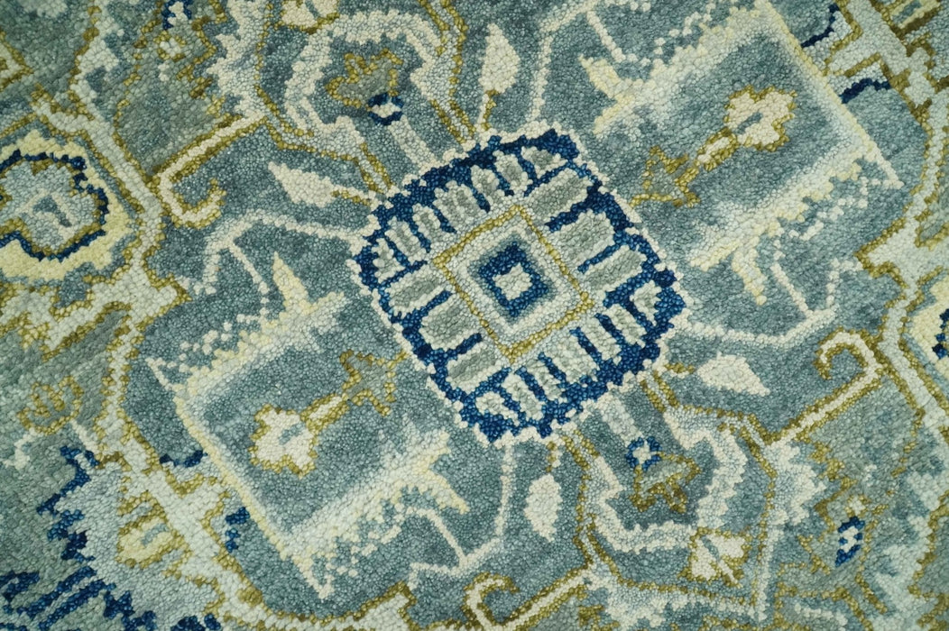 Antique look Gray, Olive and Blue 8x10 Traditional Heriz Hand Knotted wool Rug