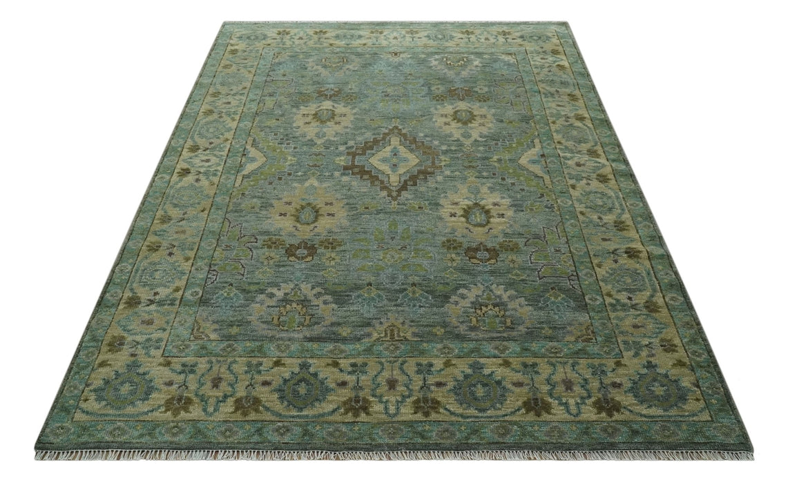 Antique look Green and Olive Hand Knotted Traditional Oushak 9x12 wool area rug