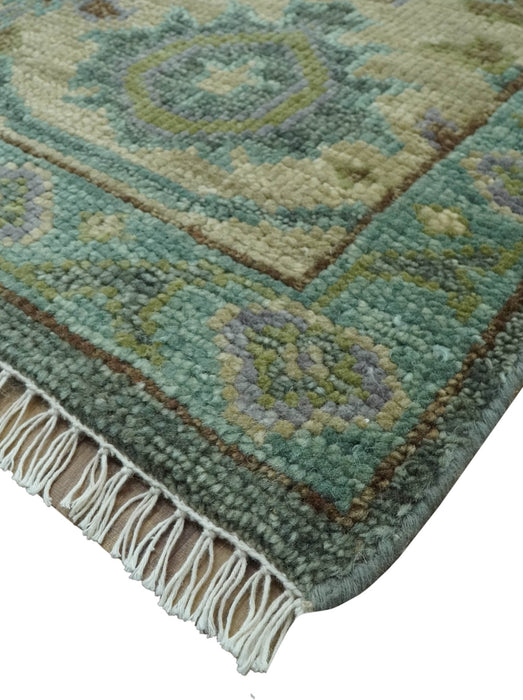 Antique look Green and Olive Hand Knotted Traditional Oushak 9x12 wool area rug