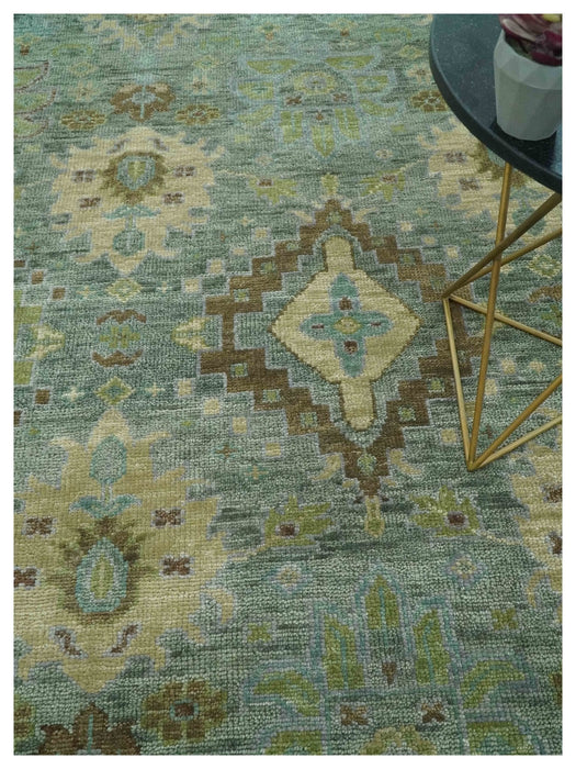 Antique look Green and Olive Hand Knotted Traditional Oushak 9x12 wool area rug