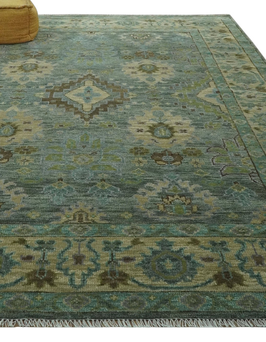Antique look Green and Olive Hand Knotted Traditional Oushak 9x12 wool area rug