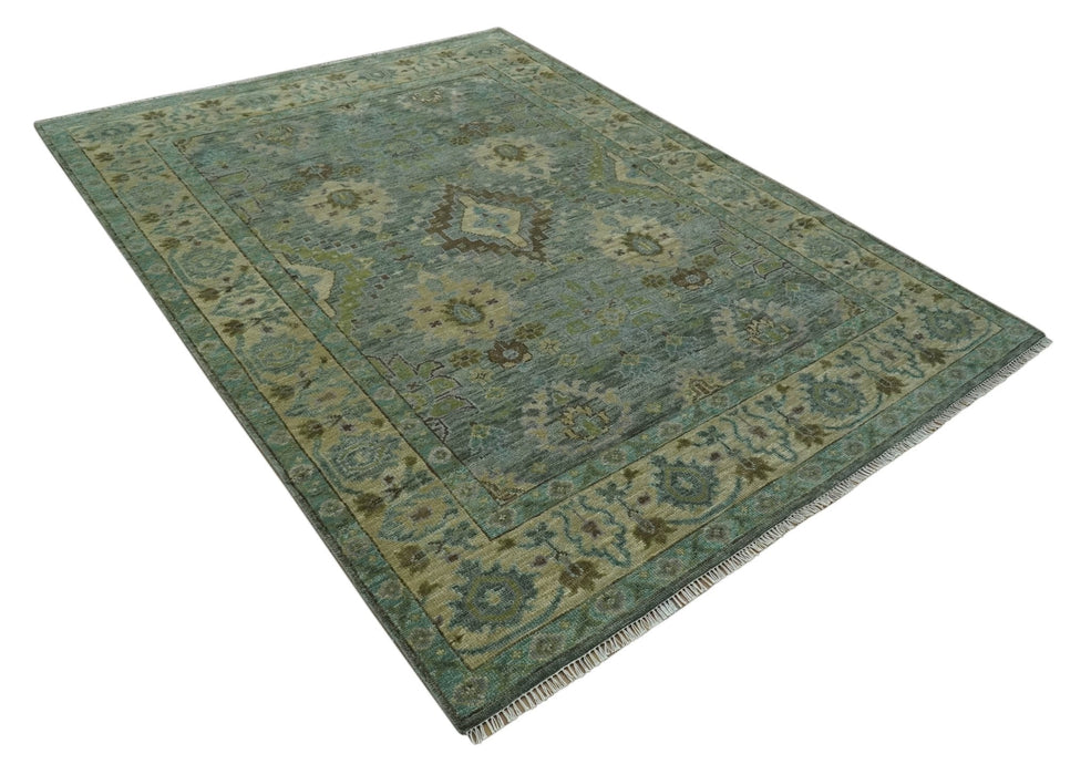 Antique look Green and Olive Hand Knotted Traditional Oushak 9x12 wool area rug