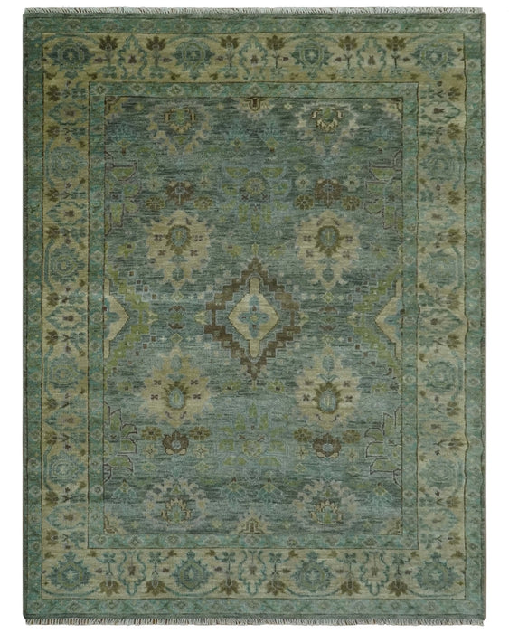 Antique look Green and Olive Hand Knotted Traditional Oushak 9x12 wool area rug