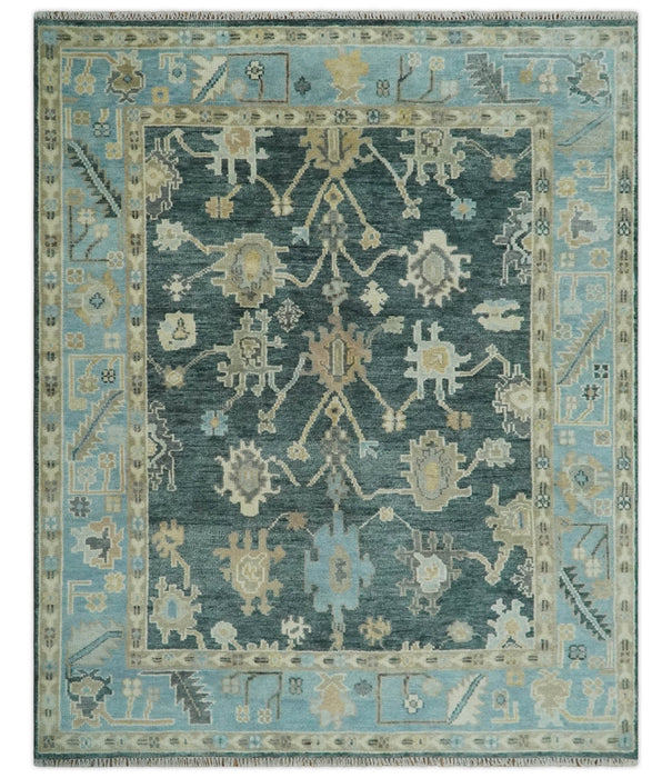 Antique look Green, Aqua and Beige Hand Knotted Traditional Oushak 8x10 wool area Rug