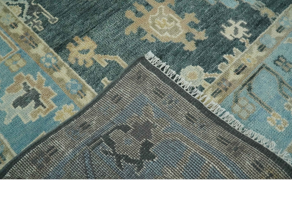 Antique look Green, Aqua and Beige Hand Knotted Traditional Oushak 8x10 wool area Rug