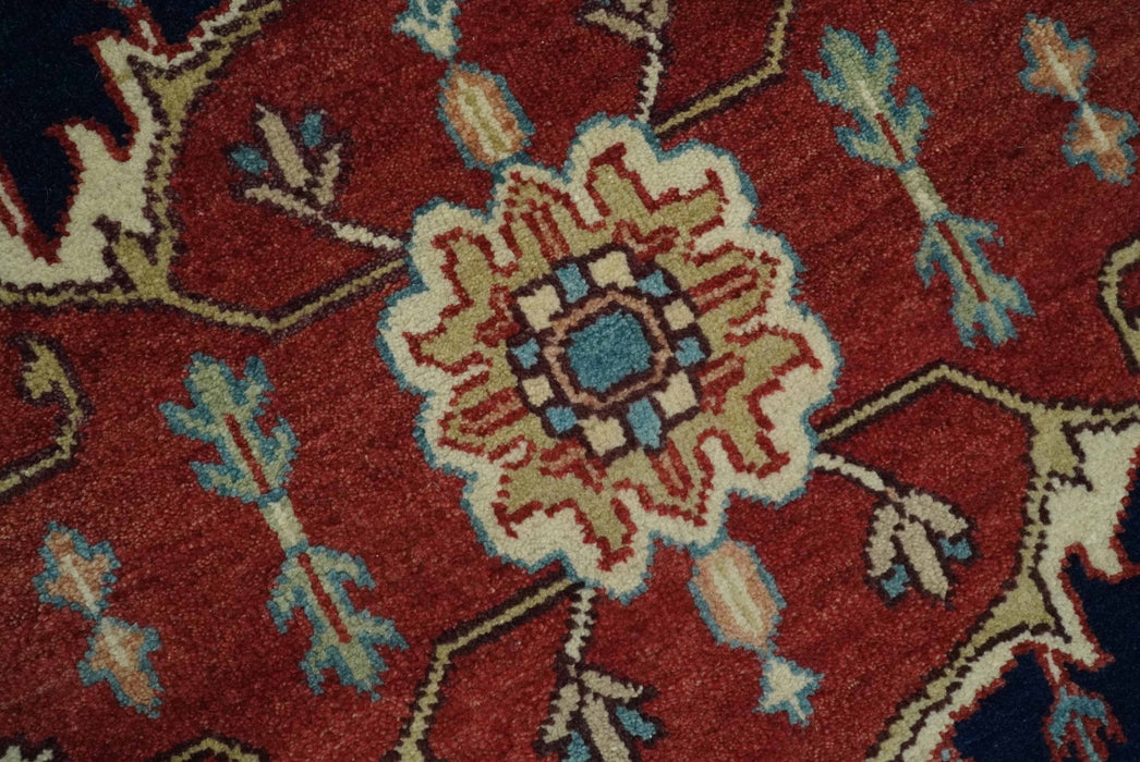 Antique look Rust, Aqua and Ivory Traditional Heriz 9x12 Hand Knotted wool area rug