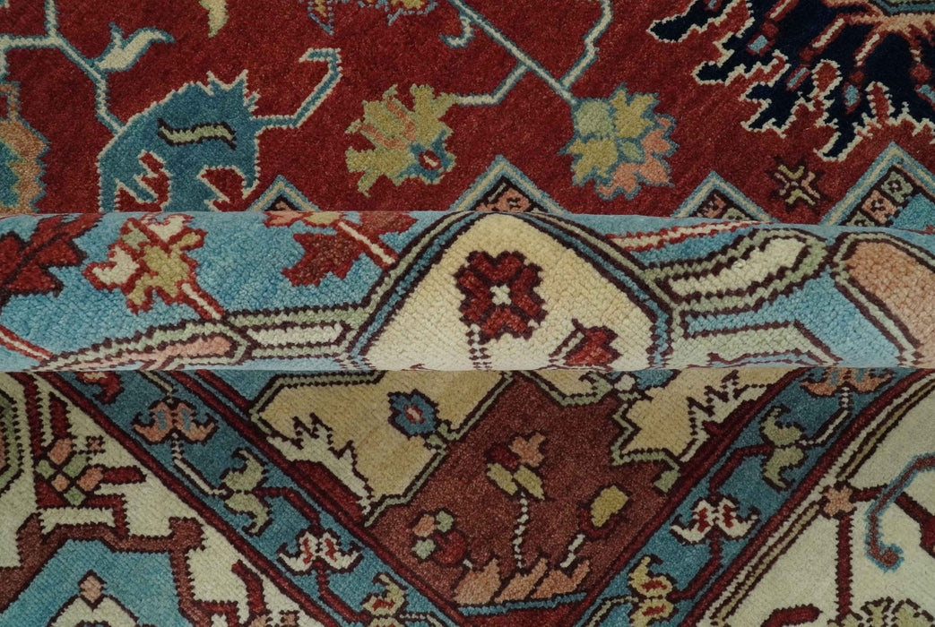 Antique look Rust, Aqua and Ivory Traditional Heriz 9x12 Hand Knotted wool area rug