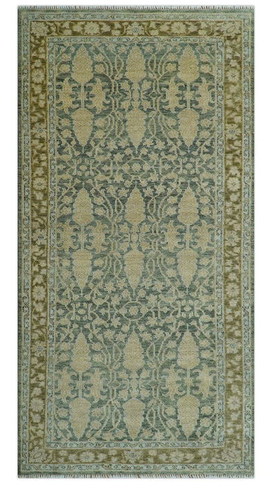 Antique look vintage style Green, Beige and Brown traditional Hand Knotted Multi Size wool rug