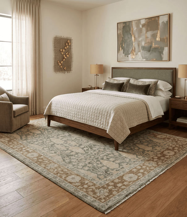 Antique look vintage style Green, Beige and Brown traditional Hand Knotted Multi Size wool rug