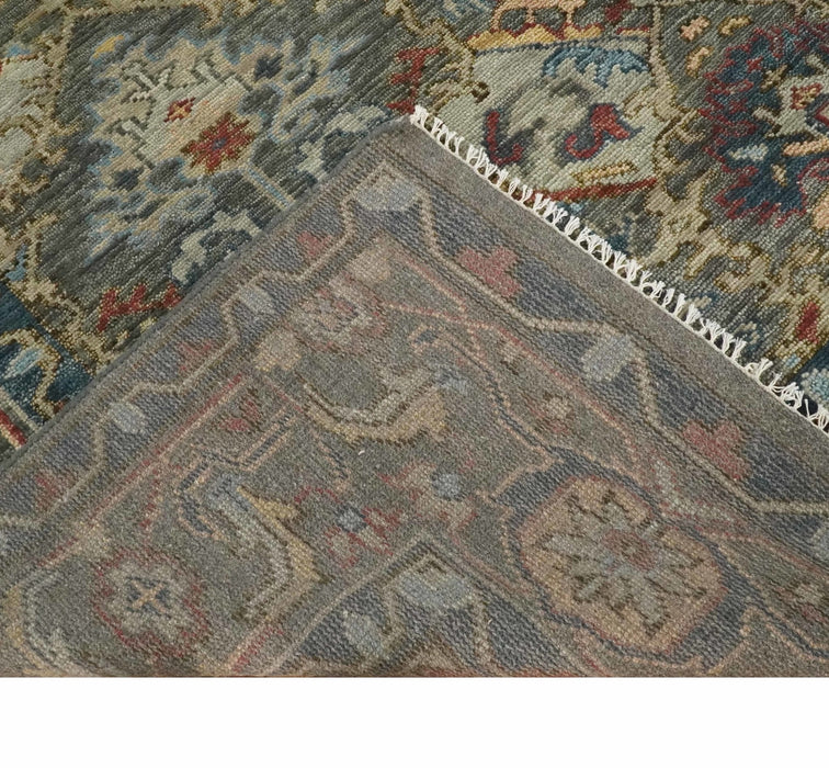 Antique Moss Traditional Oushak Charcoal, Brown and Blue Hand knotted Custom Made Rug