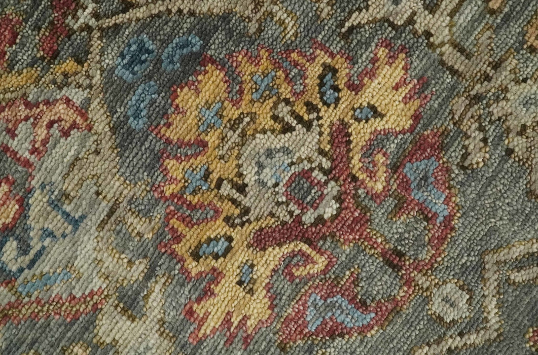 Antique Moss Traditional Oushak Charcoal, Brown and Blue Hand knotted Custom Made Rug