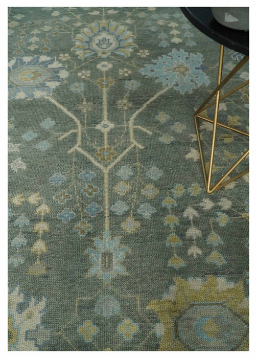Custom Made Antique Style Hand Knotted Gray and Beige Floral Wool Rug