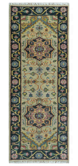 Antique Moss Green and Pink Traditional Multi Size Wool Area Rug