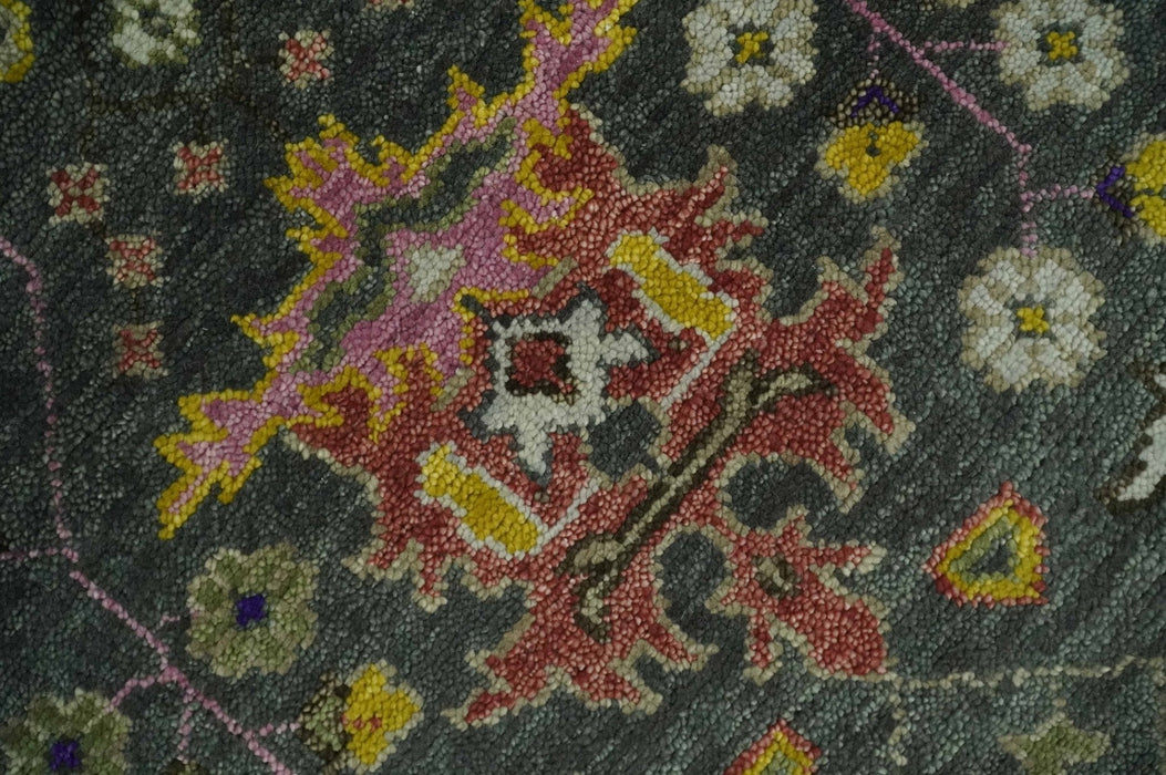 Hand Knotted Green And Ivory Traditional Oushak Custom Made Wool Area Rug