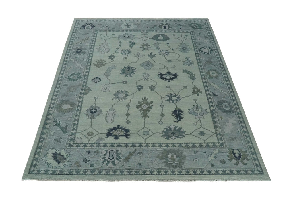 Antique Hand Knotted Beige and Silver Traditional Oushak wool Area Rug