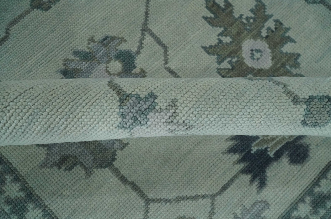 Antique multi size Hand Knotted Beige and Silver Traditional Floral Oushak wool Area Rug