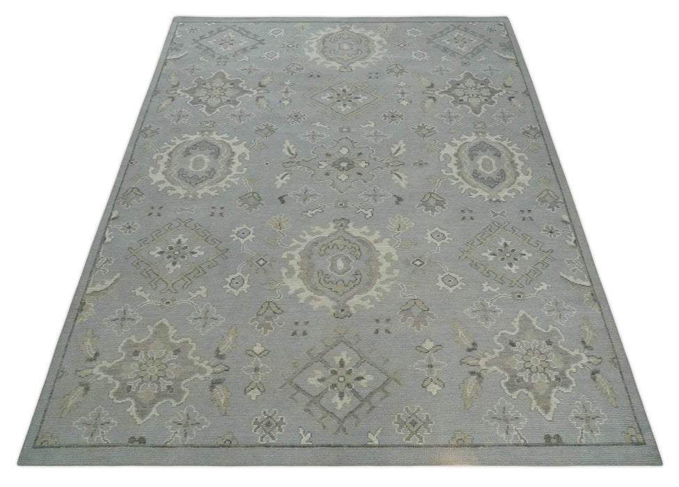 Antique Muted Silver Rug 8x11 Hand Knotted Turkish Silver, Beige and Brown Traditional Antique Persian Low Pile Area Rug