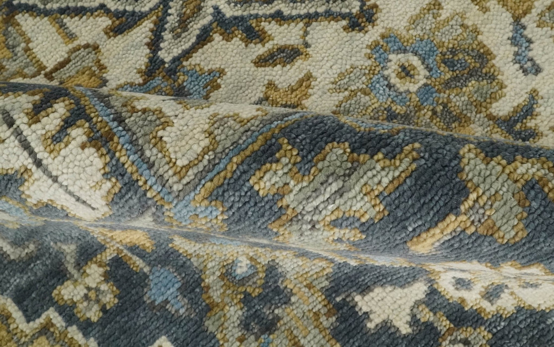 Antique Muted Traditional Heriz Blue ,Beige and Brown Hand knotted Custom made wool Area Rug