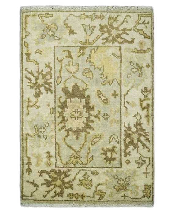 Antique Oushak 2x3 Beige and Brown Hand Knotted Entryway Wool Area Rug | TRD1925223