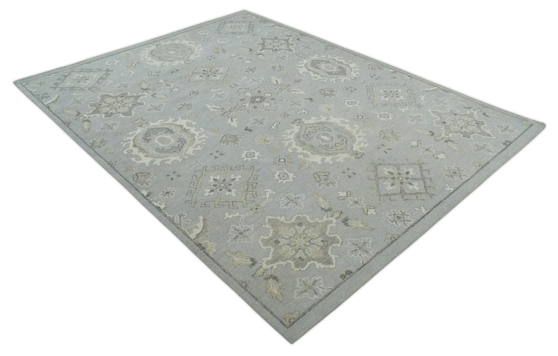 Antique Style Pastel Silver, Beige and Gray Low Pile Multi Size Oushak wool Area Rug