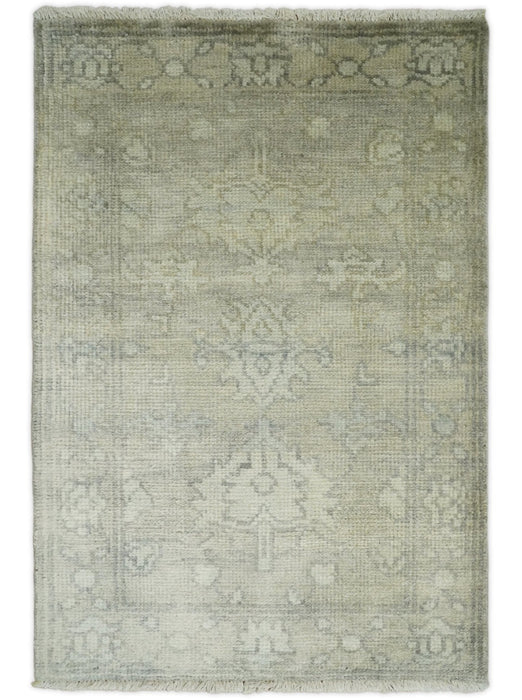 Antique Persian 2x3 Beige and Gray Hand Knotted Entryway Wool Area Rug | TRD2954723