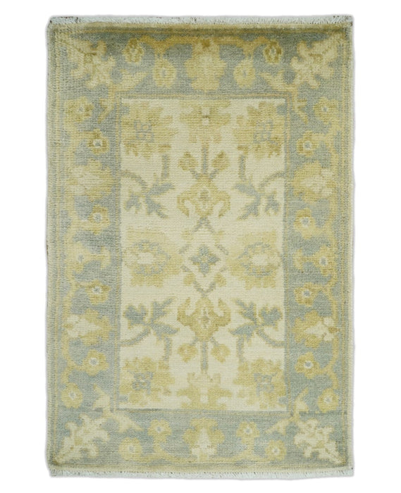 Antique Persian 2x3 Beige and Gray Hand Knotted Wool Area Rug