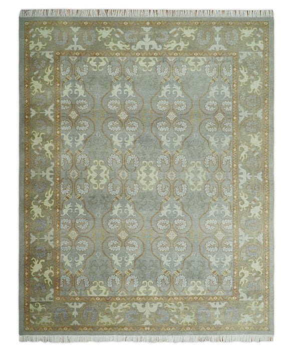 Antique Persian 8x10 Hand Knotted Gray and Beige Traditional Persian Oushak Wool Rug | AC1810