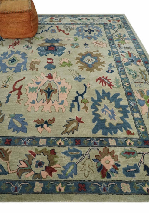 Hand Tufted Beige And Blue Traditional Oushak Custom Made wool Area Rug