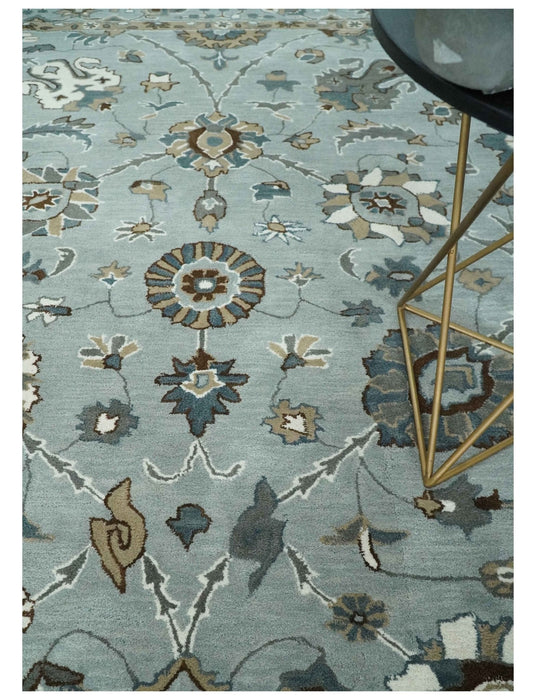 Blue and Brown Traditional Oriental Oushak Hand Tufted Custom Made wool Area Rug