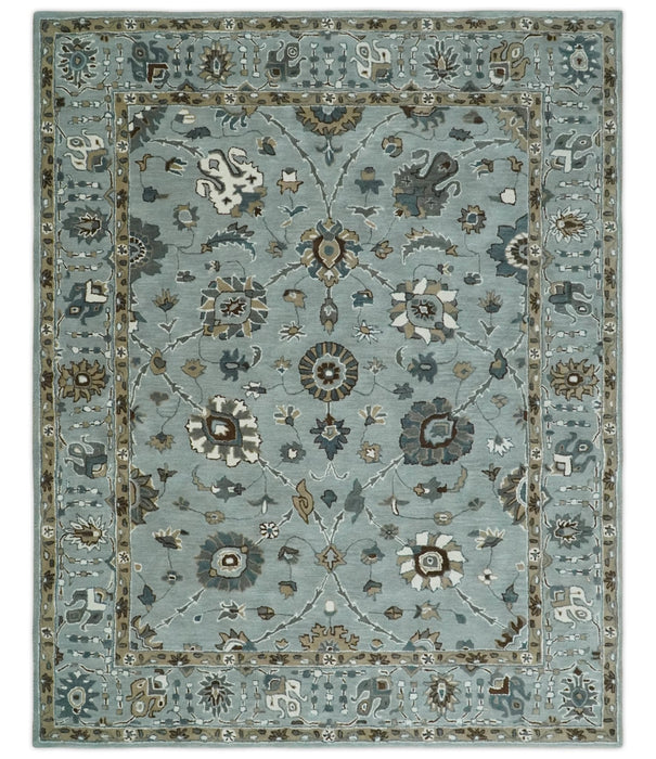 Blue and Brown Traditional Oriental Oushak Hand Tufted Custom Made wool Area Rug