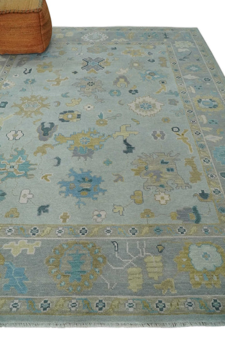 Antique Silver and Gold Vibrant Colorful Hand knotted Oushak wool Area Rug