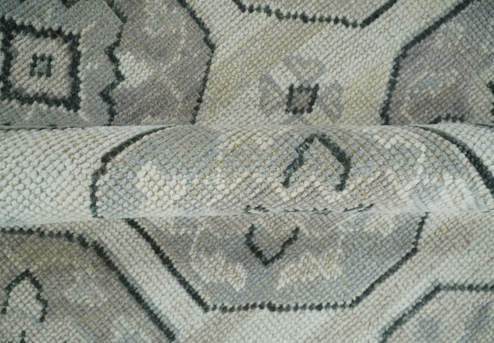 8x10 Hand Knotted Silver, Beige and Gray Traditional Low Pile Area Rug