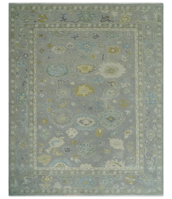Antique Silver Hand Knotted Oushak Wool Area Rug